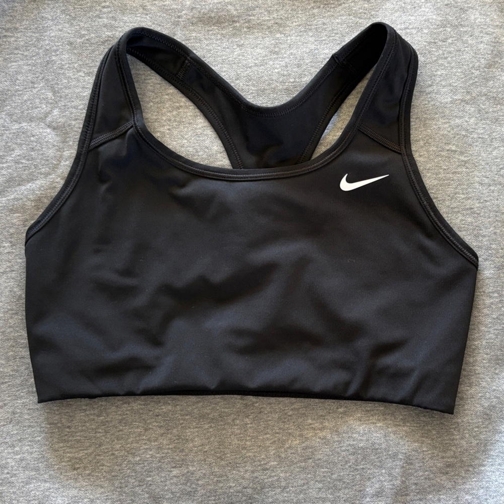 Nike Black Sports Bra with White Swoosh Logo Dri-Fit